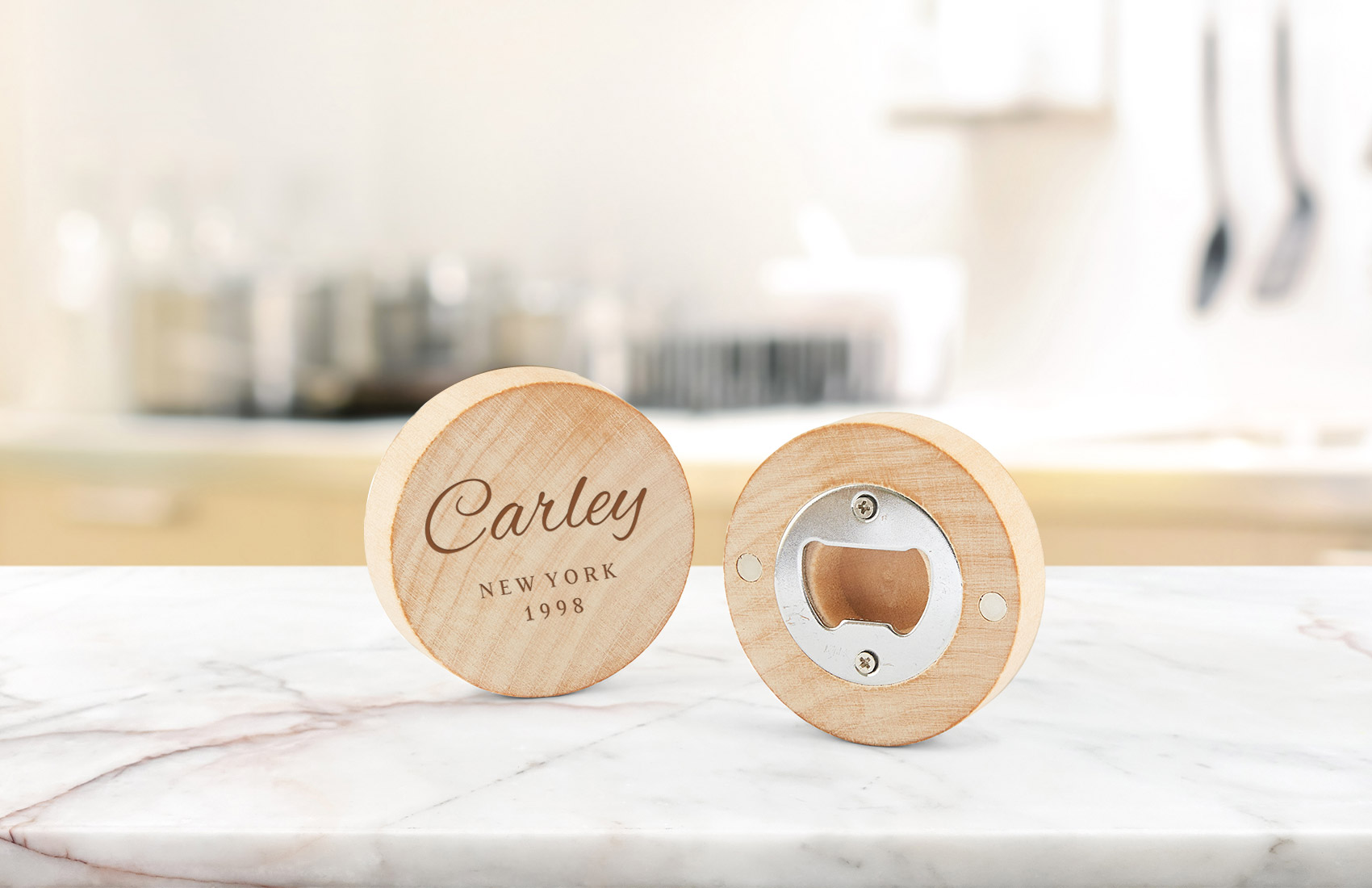 Personalized Round Wood Bottle Opener