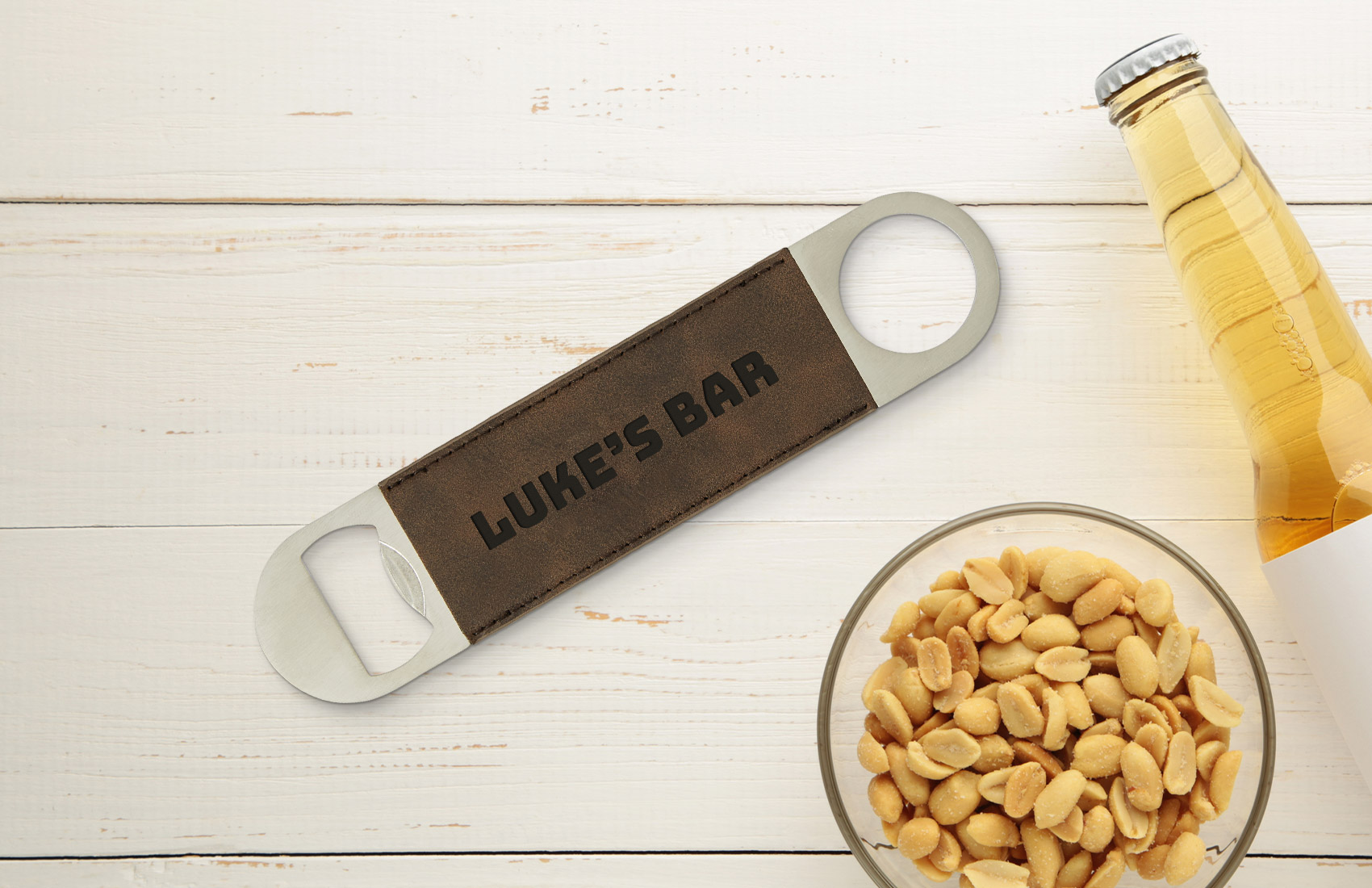 Brown Leather Engraved Bottle Opener