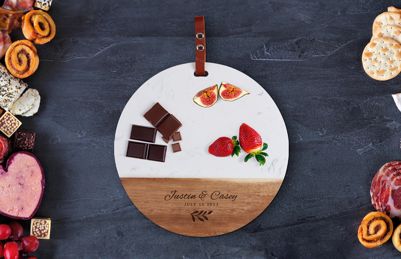 Personalized Round Wood & Marble Cutting Board
