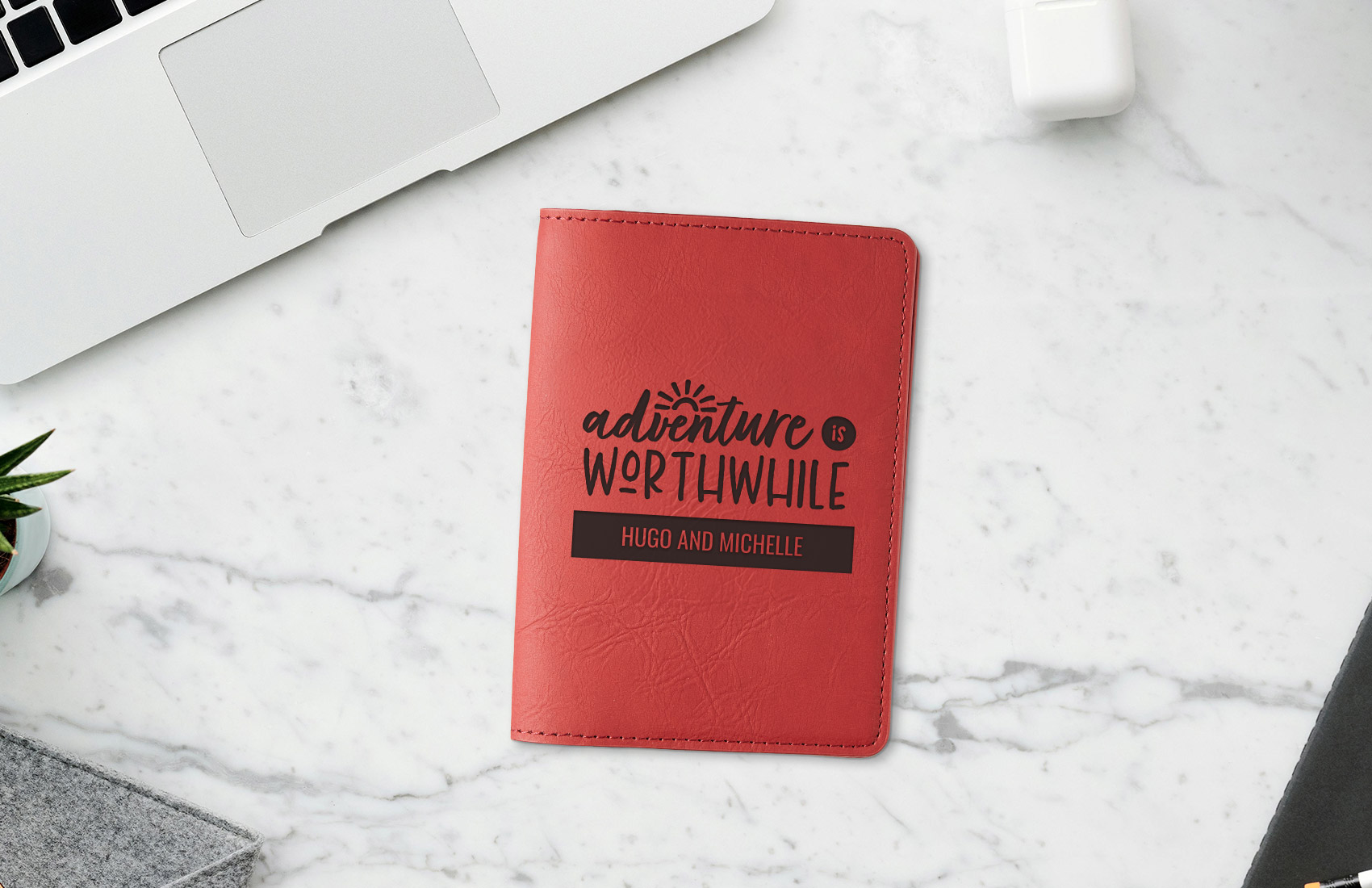 Personalized Red Leather Passport Holder