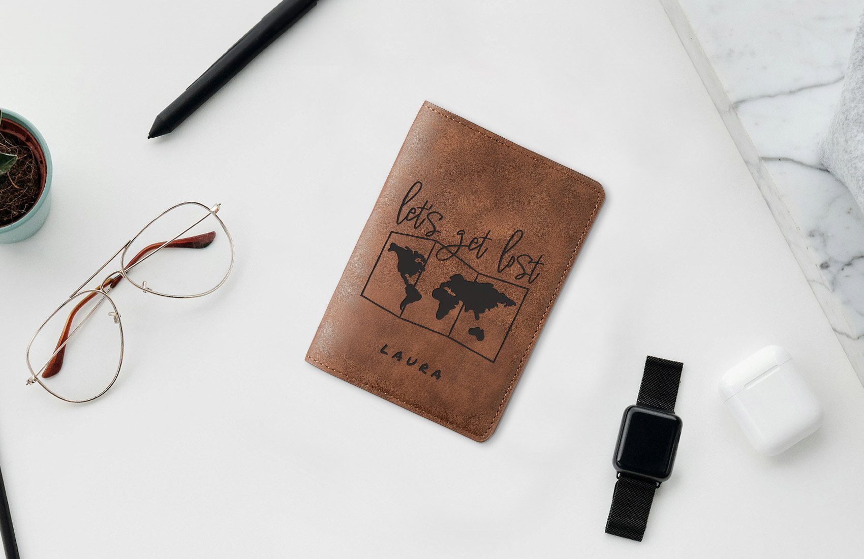 Personalized Brown Leather Passport Holder
