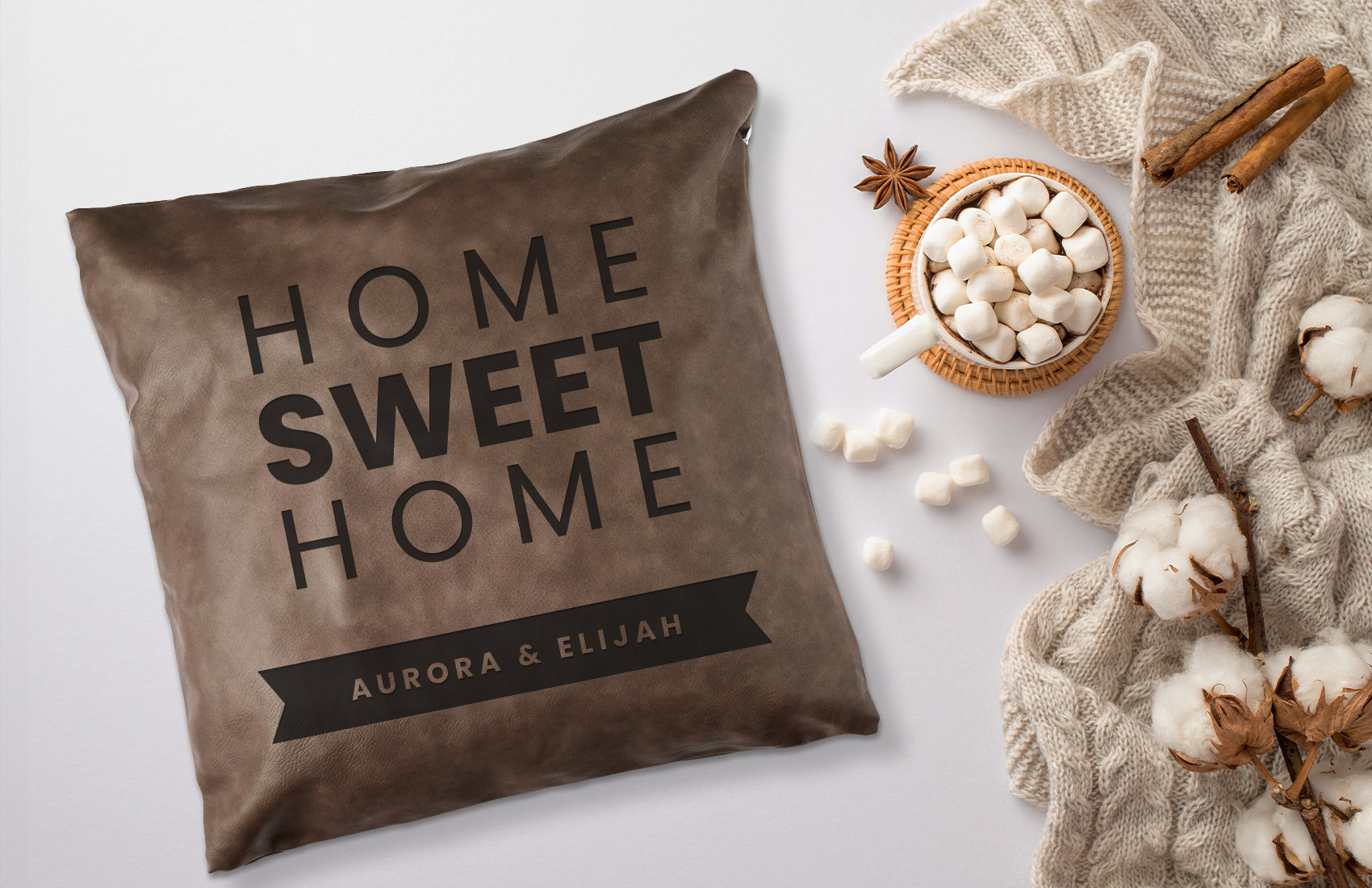 Personalized Brown Leather Pillow Cover