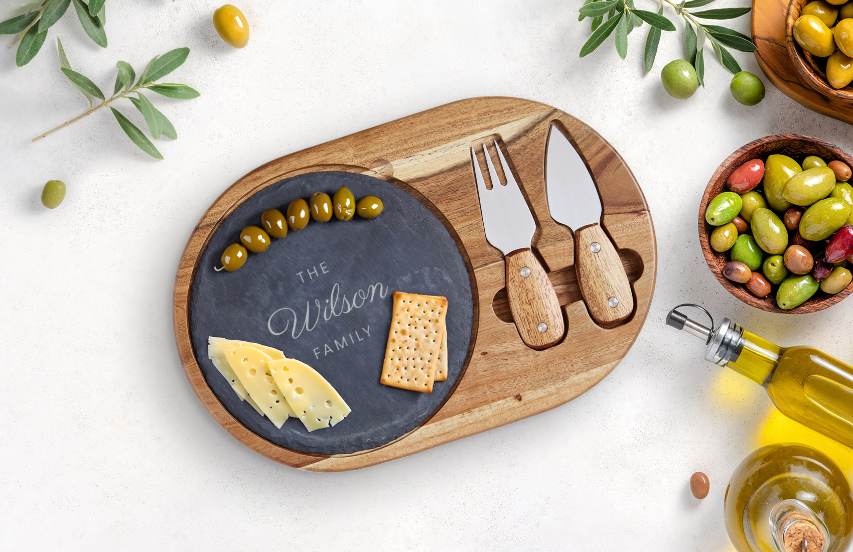 Personalized Wood & Slate Cheese Set